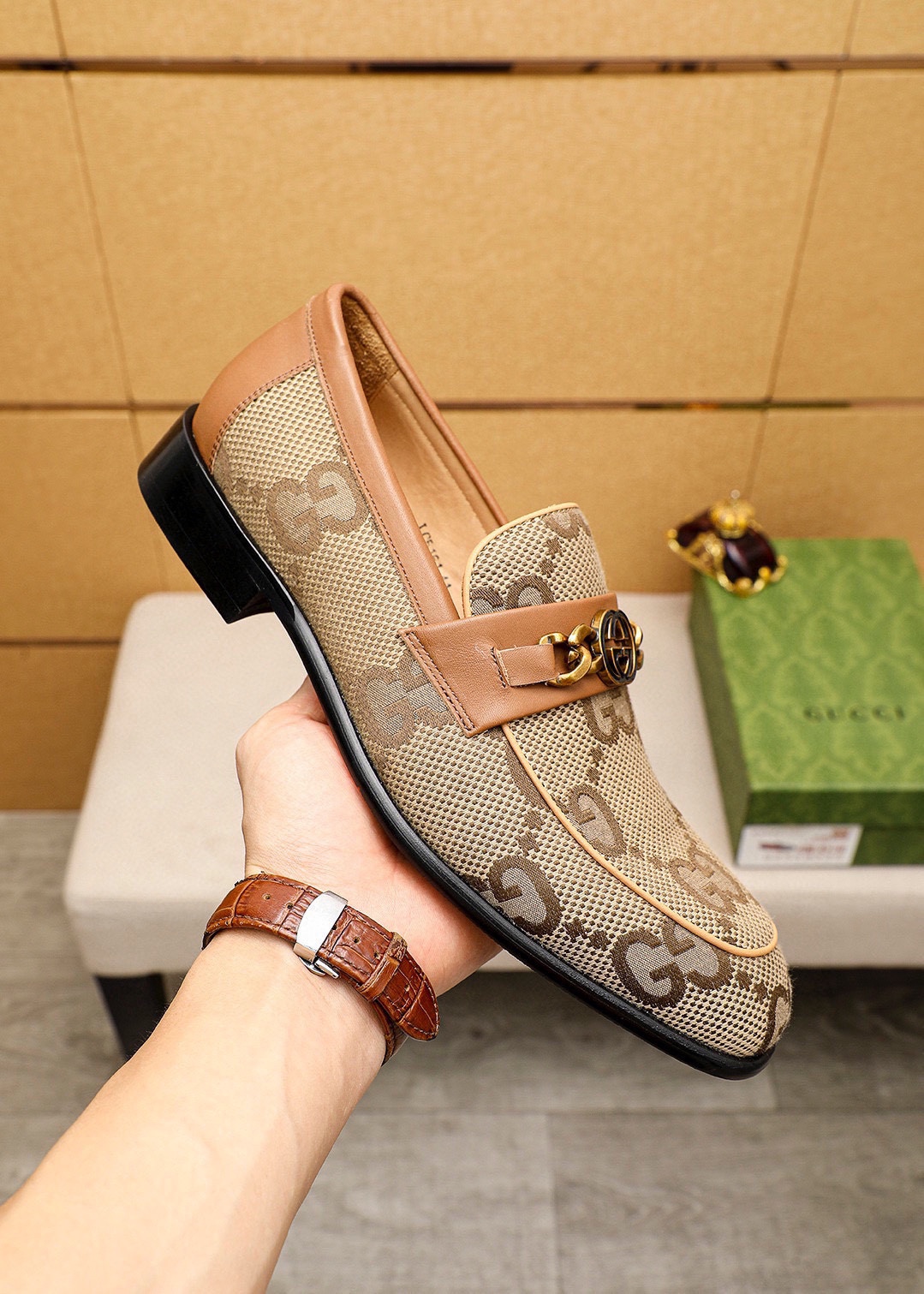 Gucci Men's Leather Loafers with GG Pattern and Horsebit Detail, Size 38-44 7 i1742796622 2975 5