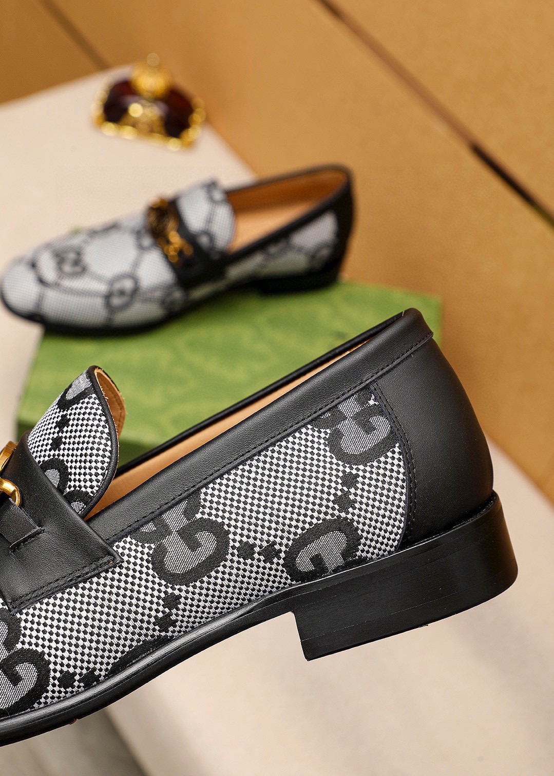 Gucci Men's Leather Loafers with GG Pattern and Gold-Tone Hardware 8 i1742796657 7294 6