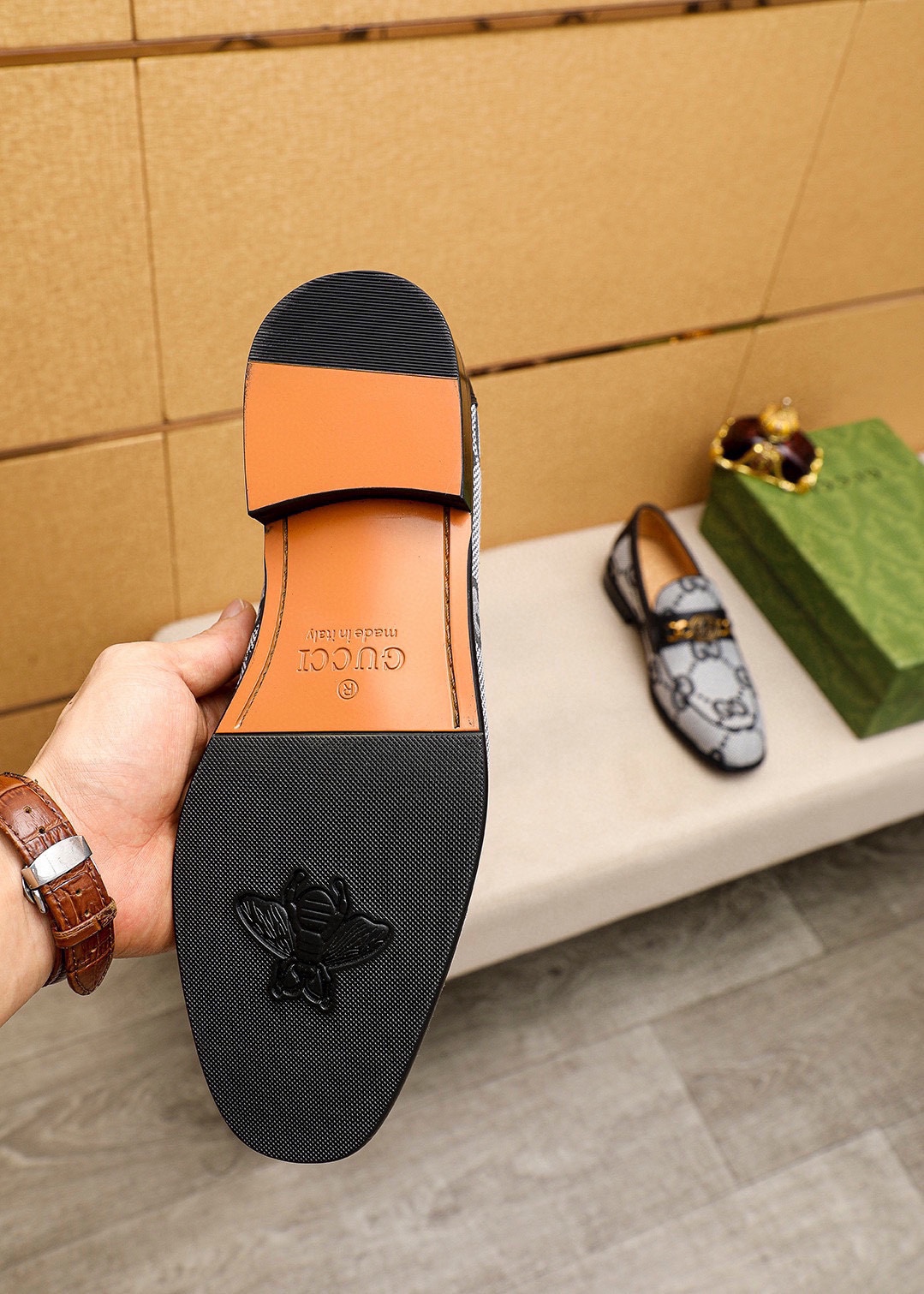 Gucci Men's Leather Loafers with GG Pattern and Gold-Tone Hardware 10 i1742796657 9828 8