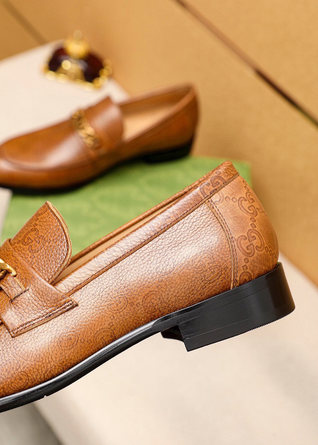 Gucci Men's Brown Leather Loafers with Gold-Tone Chain Detail - Sizes 38-44 8 i1742796696 4748 6