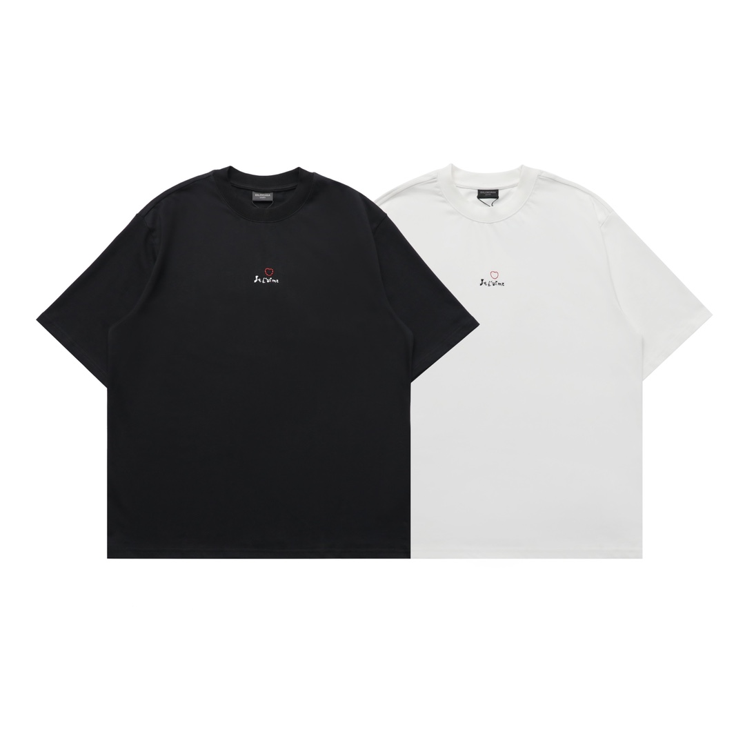 巴黎世家/Balenciaga 夏季新款 爱心手抄刺绣圆领短袖T恤