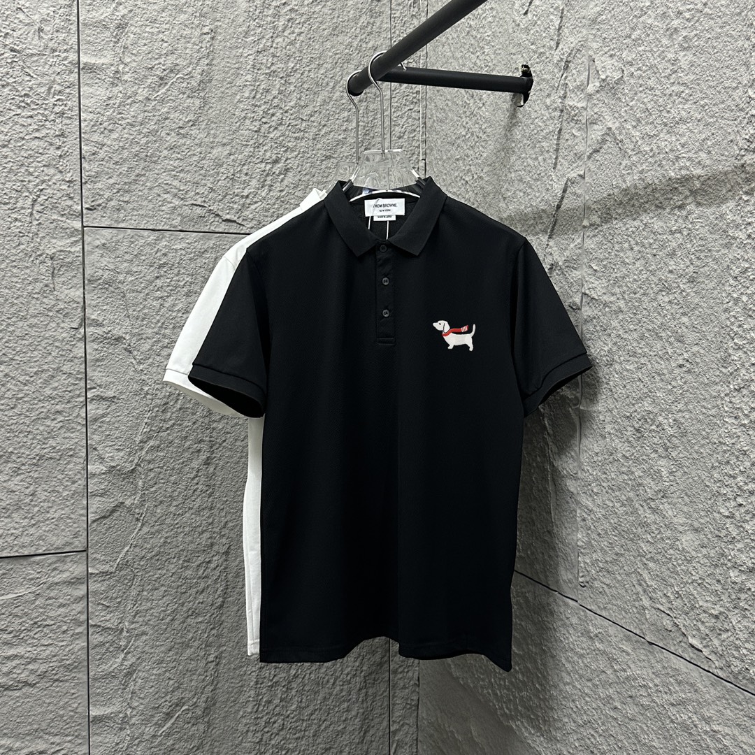 TB*Tom* polo de manga corta, nueva colección primavera/verano 2025, bordado de perro con bufanda simple, tela de punto,…