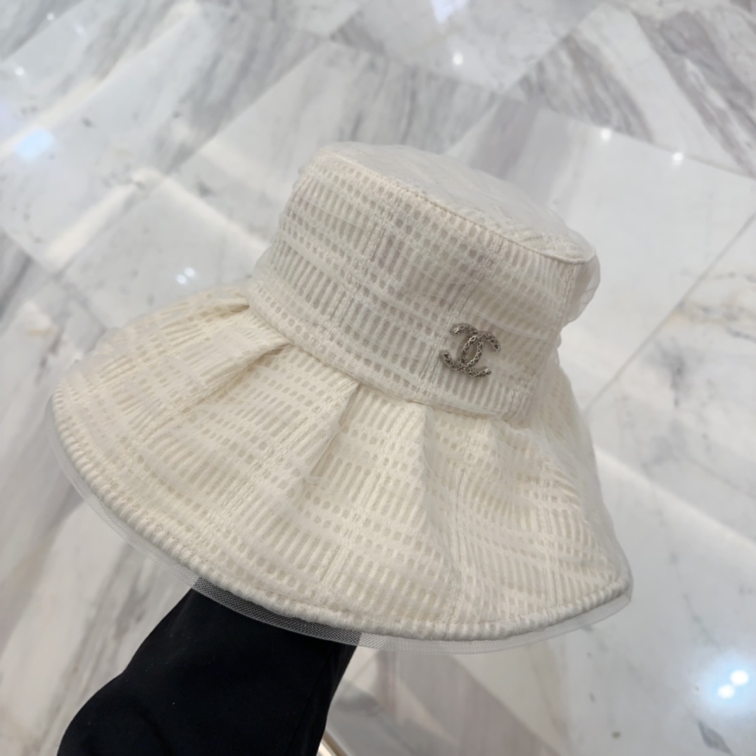 香奈儿 2025春夏新款布帽,百褶款渔夫帽,头围57cm