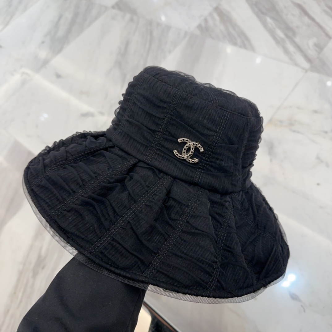 香奈儿 2025春夏新款布帽,百褶款渔夫帽,头围57cm
