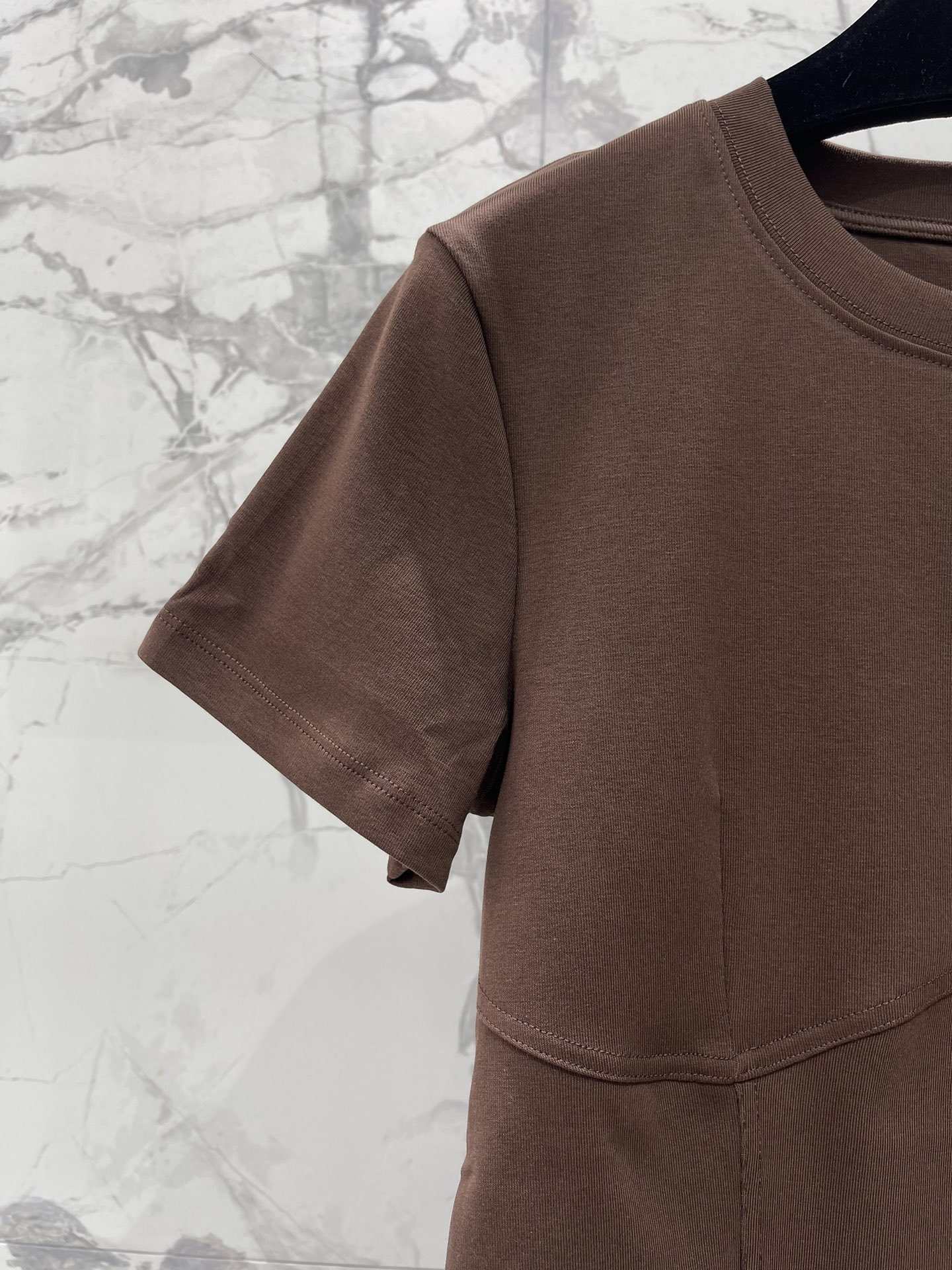 Chanel Inspired Brown Fitted Short Sleeve Top with Embroidered Logo Detail 4 i1743045161 3120 2
