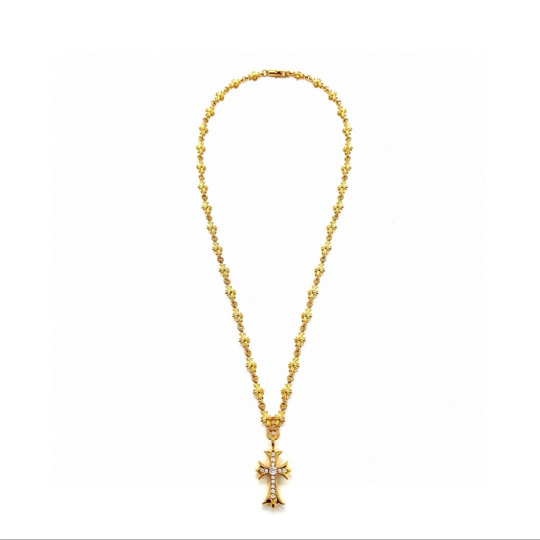 NO:108802,Croxin Gold-plated stone-set cross-chained chain Length: 60cm, jewelry fine, chrome hearts, gold plating19860909克罗心 镀金镶石十字架套链 长度:60cm,饰品精品,chrome hearts,gold plating,Jewelry