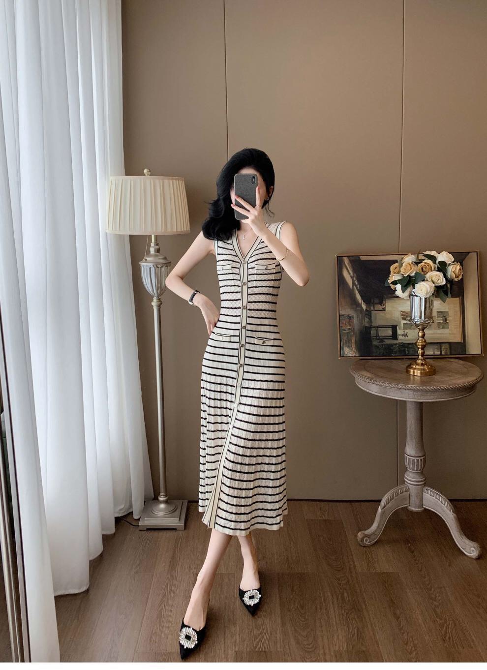 High-Quality Women’s Dress Support with French Bridesmaid Striped Dress