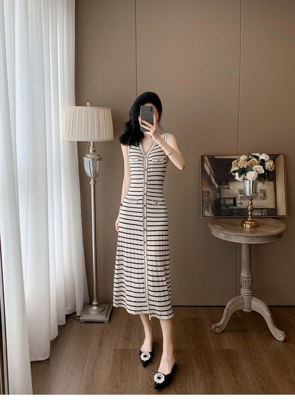 High-Quality Women’s Dress Support with French Bridesmaid Striped Dress - 图片 2