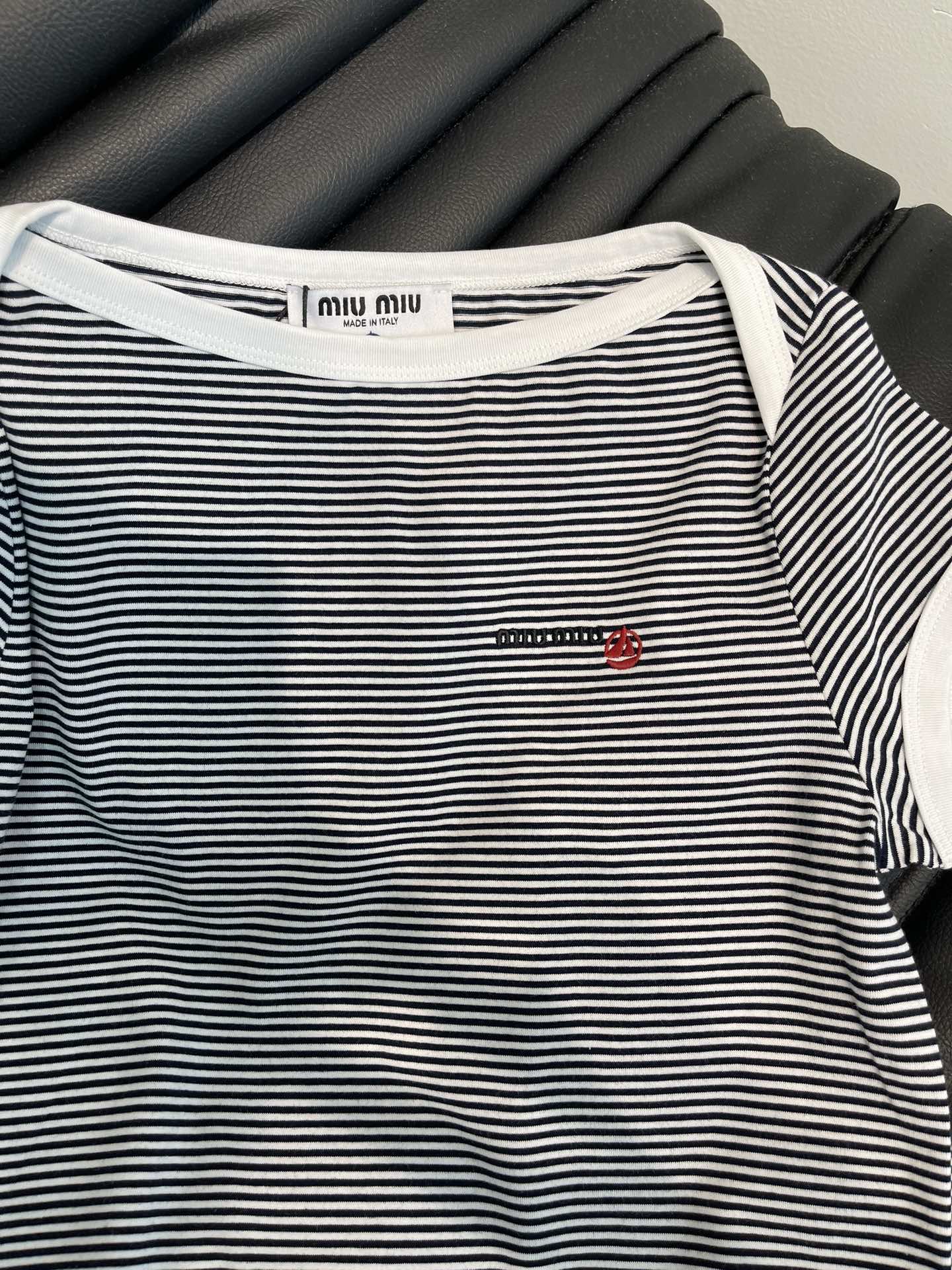 Miu Miu Striped Short Sleeve T-Shirt with Embroidered Logo - Spring/Summer 3 i1743138481 1668 1
