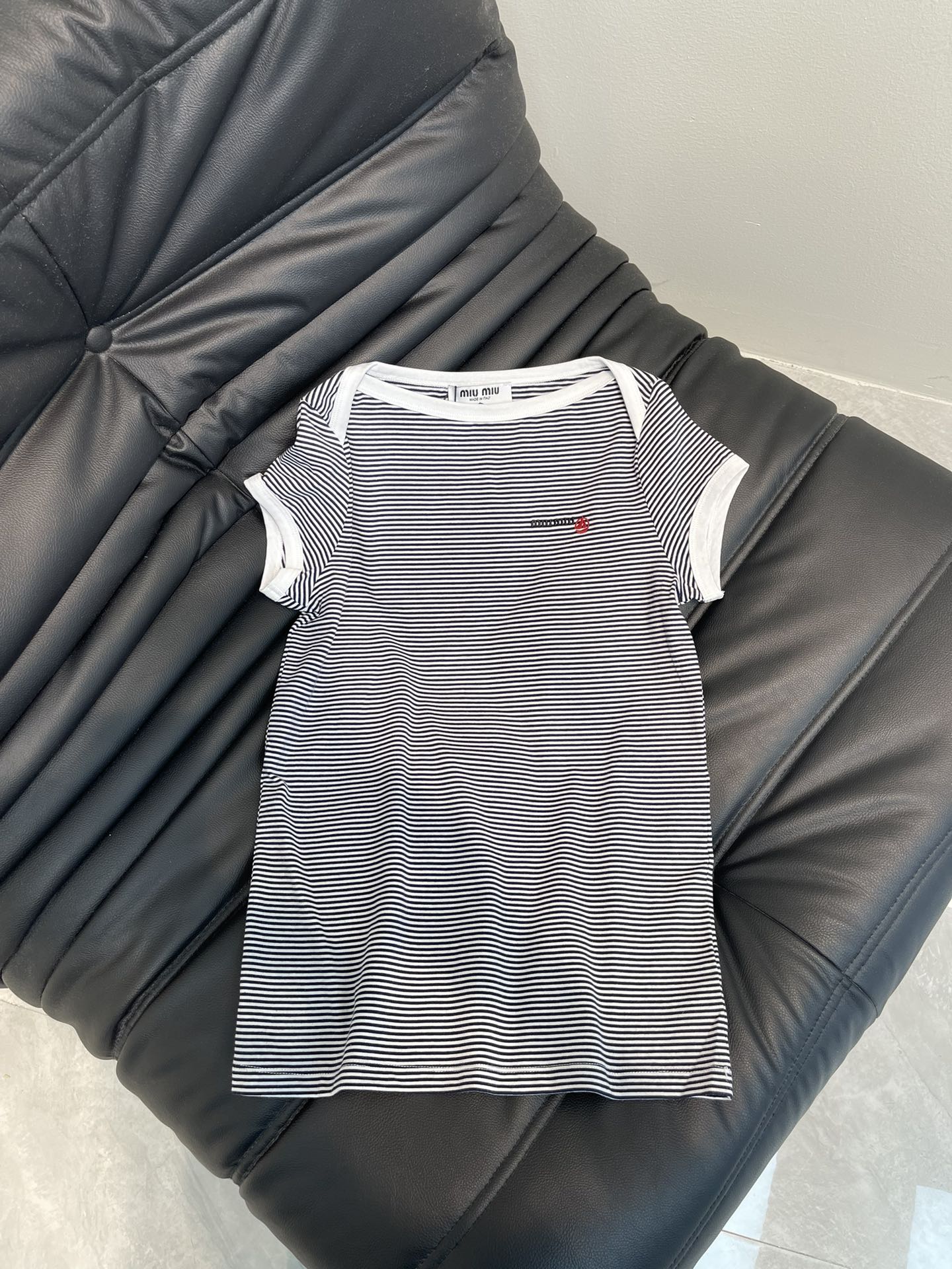 Miu Miu Striped Short Sleeve T-Shirt with Embroidered Logo - Spring/Summer 2 i1743138481 3 0