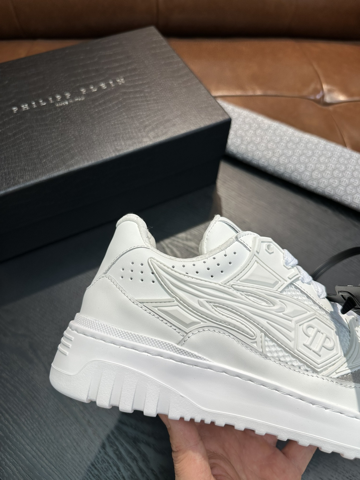 Philipp Plein Men's White Leather & Rubber Lace-Up Low-Top Sneakers 10 i1743153071 4227 8