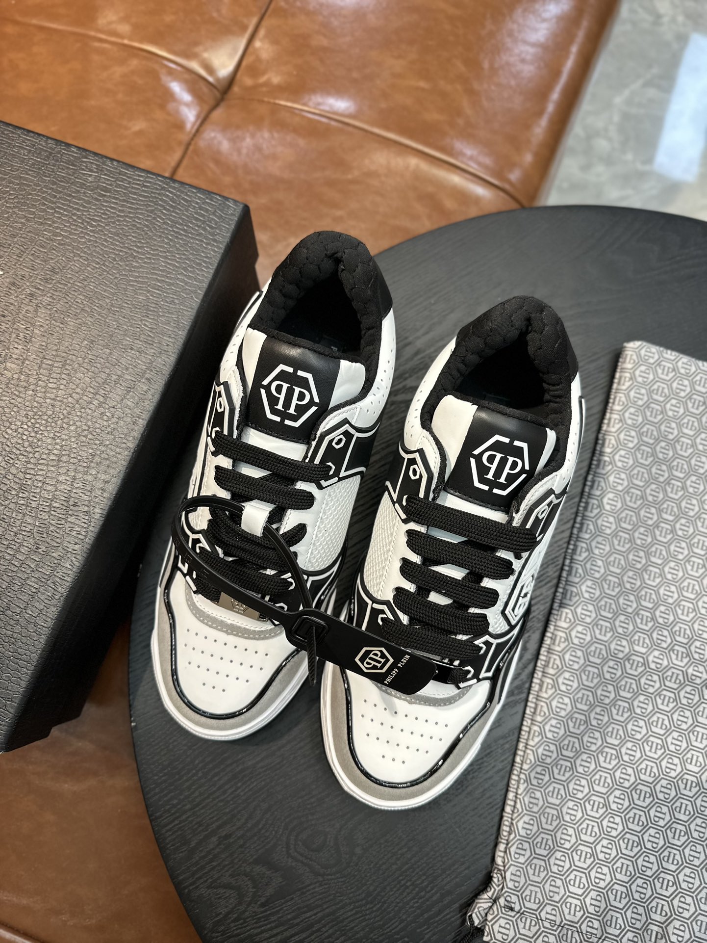 Philipp Plein Men's White Leather & Snake Skin Trim Low-Top Sneakers 7 i1743153266 2538 5