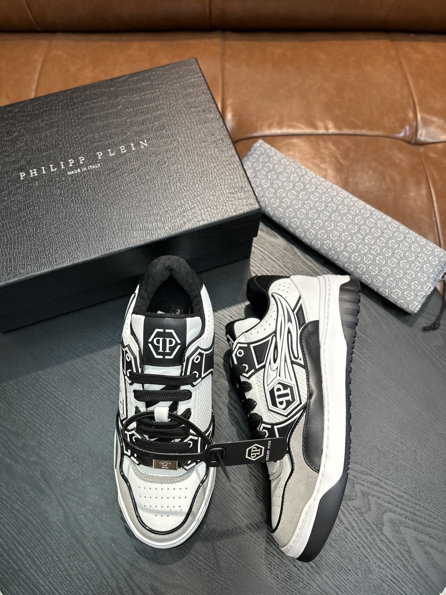 Philipp Plein Men's White Leather & Snake Skin Trim Low-Top Sneakers 3 i1743153266 2839 1