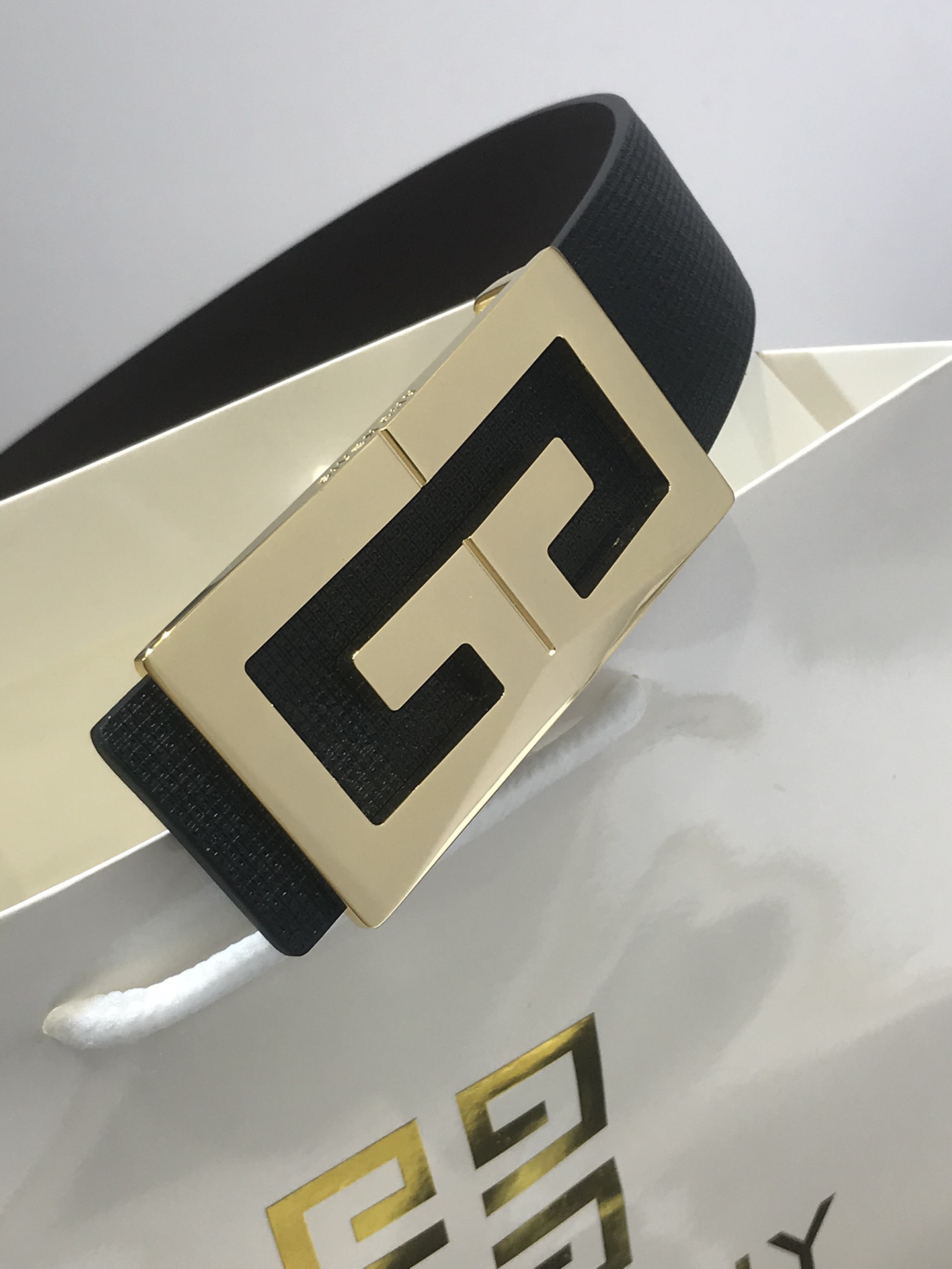 Givenchy Men's Black Leather Belt with Gold-Tone Buckle, 3.5cm Width 2 i1743171653 3664 0