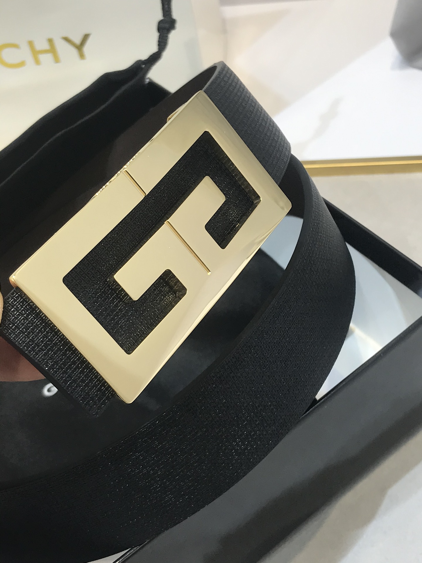 Givenchy Men's Black Leather Belt with Gold-Tone Buckle, 3.5cm Width 10 i1743171653 425 8