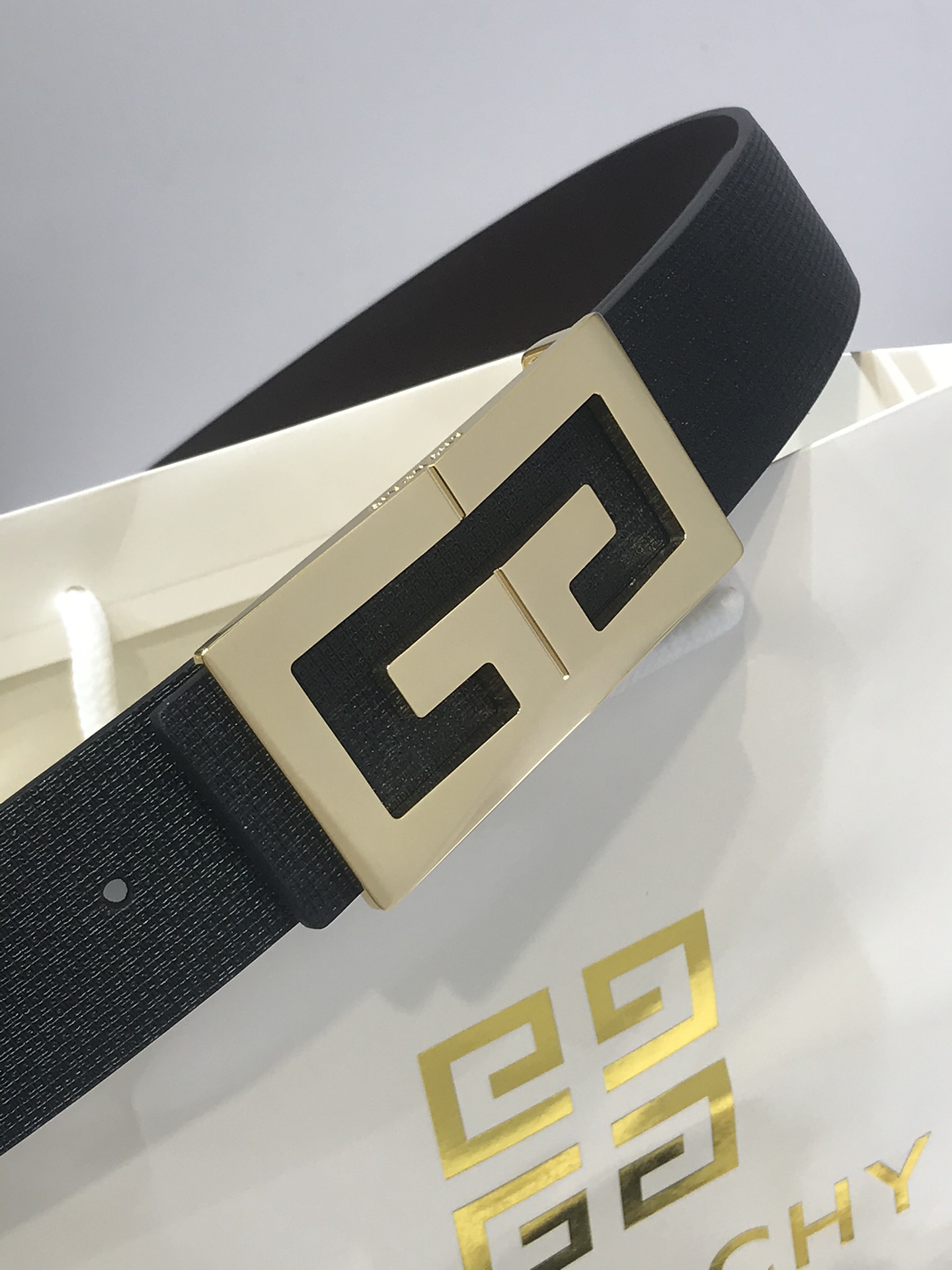 Givenchy Men's Black Leather Belt with Gold-Tone Buckle, 3.5cm Width 3 i1743171653 9414 1