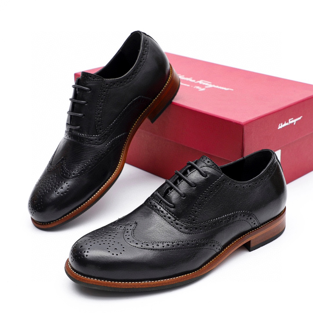 Ferragamo Men's Black Leather Wingtip Oxford Dress Shoes, Sizes 39-44 2 i1743226376 2725 0