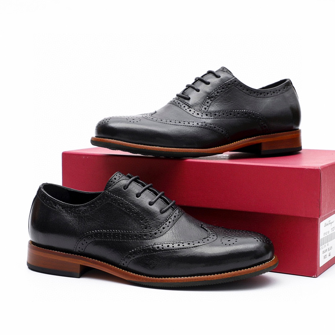 Ferragamo Men's Black Leather Wingtip Oxford Dress Shoes, Sizes 39-44 3 i1743226376 7437 1