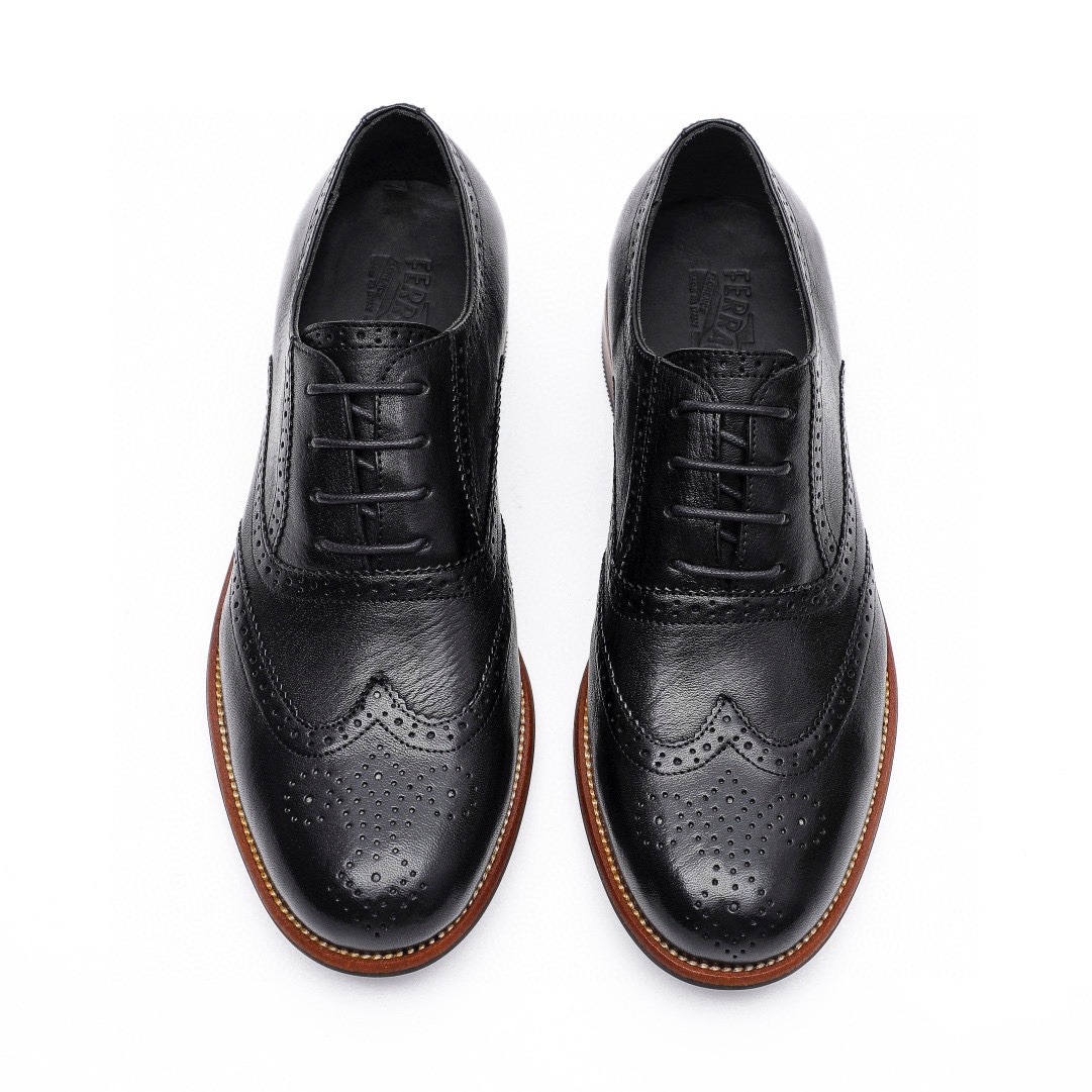 Ferragamo Men's Black Leather Wingtip Oxford Dress Shoes, Sizes 39-44 6 i1743226376 7494 4