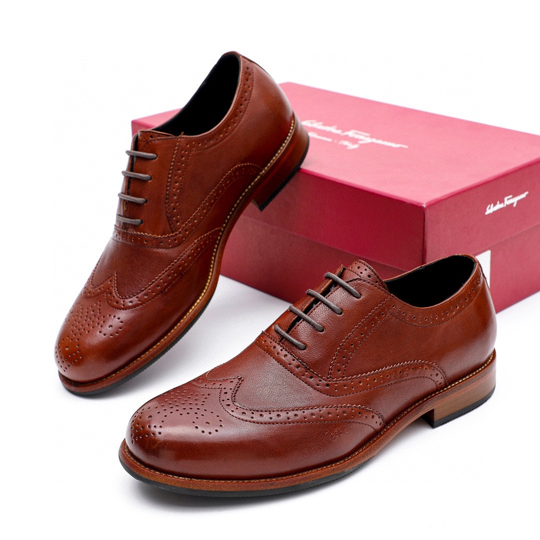 Ferragamo Men's Formal Leather Dress Shoes, Italian Calfskin, Brown, Sizes 39-44 1 Ferragamo Men's Formal Leather Dress Shoes, Italian Calfskin, Brown, Sizes 39-44