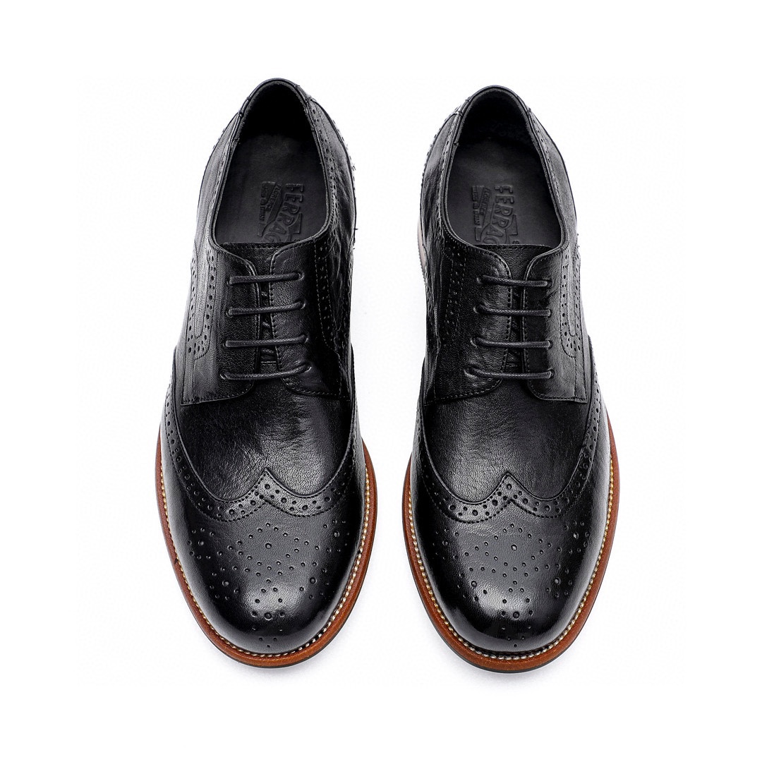 Salvatore Ferragamo Men's Black Leather Wingtip Oxford Dress Shoes, Size 39-44 5 i1743226468 9557 3