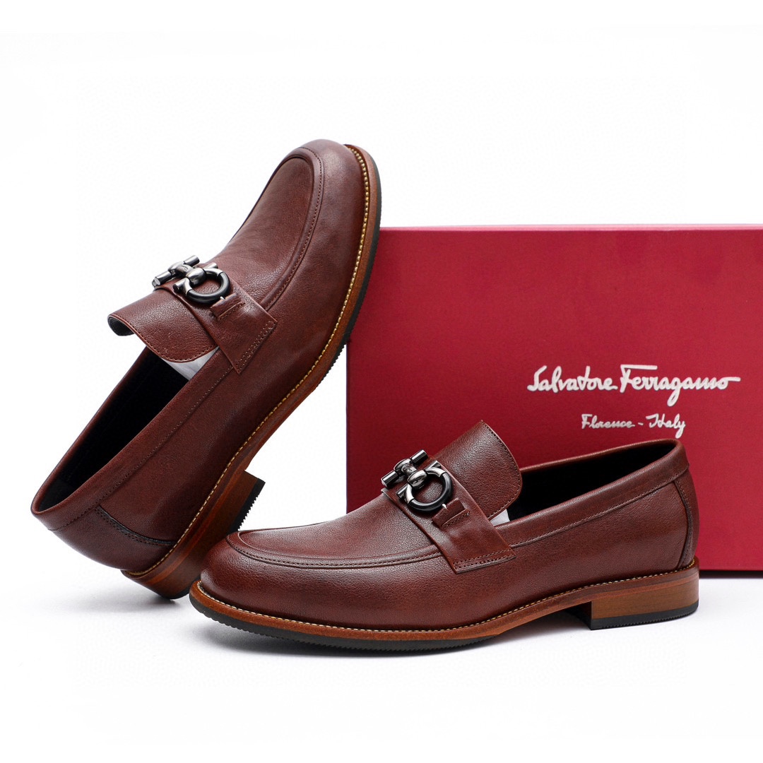Ferragamo Men's Brown Leather Loafers with Iconic Buckle Detail, Size 39-44 4 i1743226636 8642 2