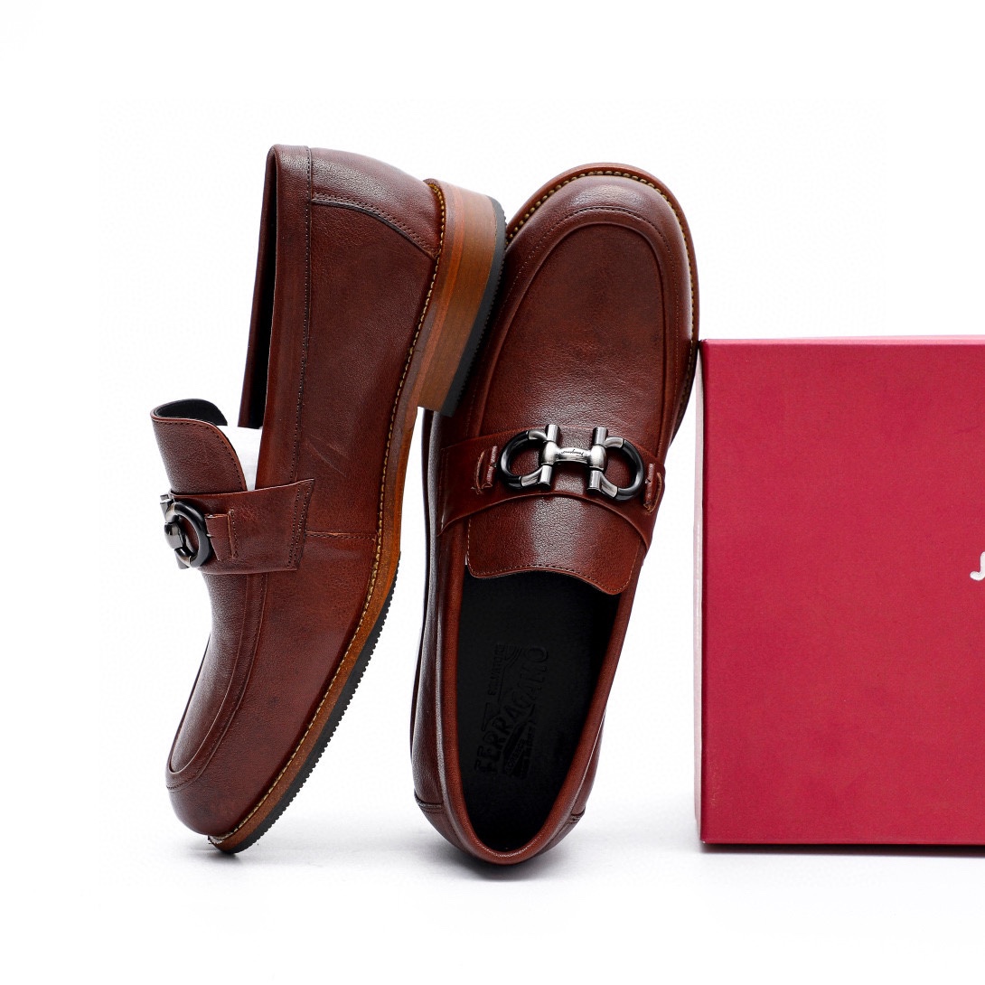 Ferragamo Men's Brown Leather Loafers with Iconic Buckle Detail, Size 39-44 9 i1743226636 9809 7