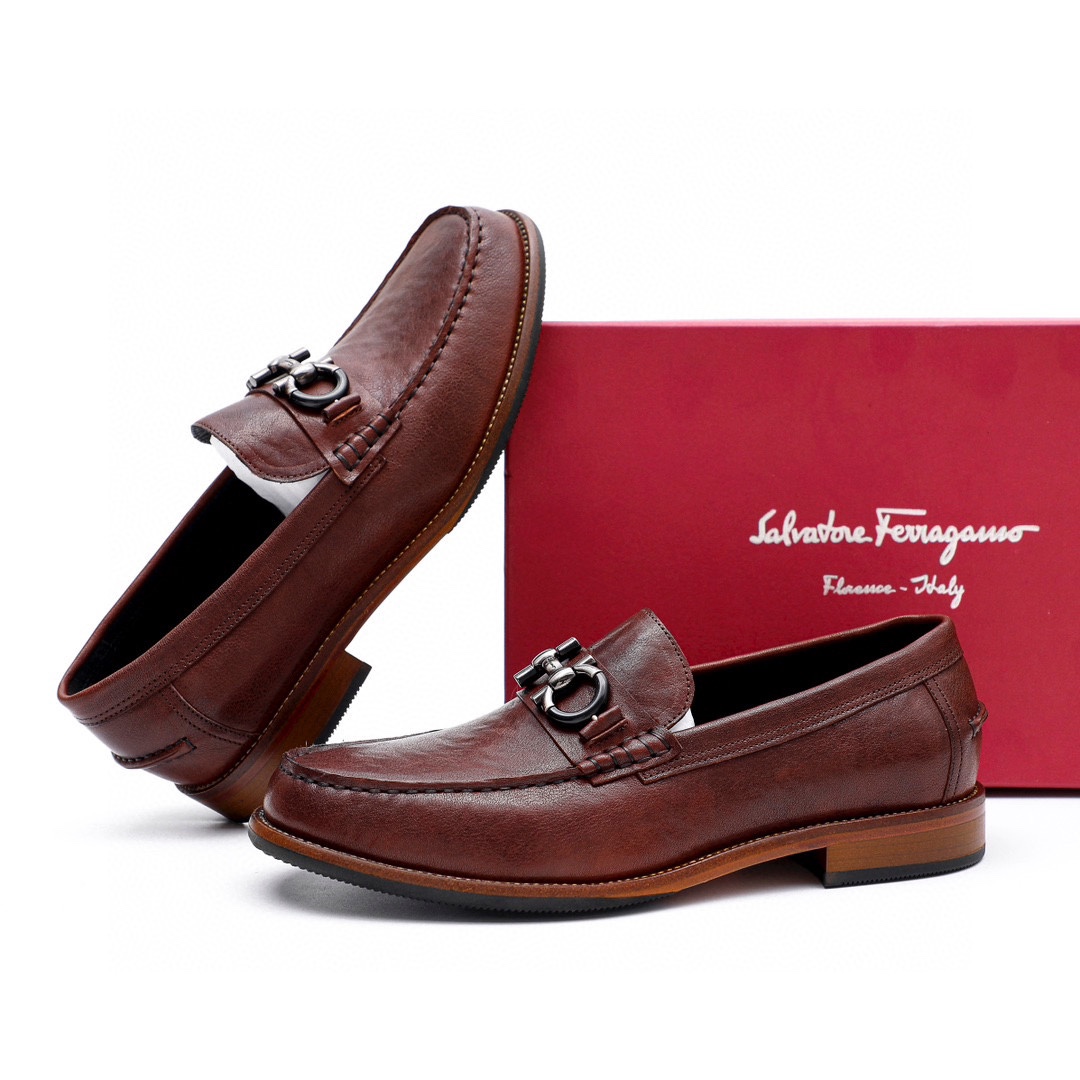 Ferragamo Men's Formal Leather Loafers, Top Quality, Brown, Size 39-44 4 i1743226735 5467 2