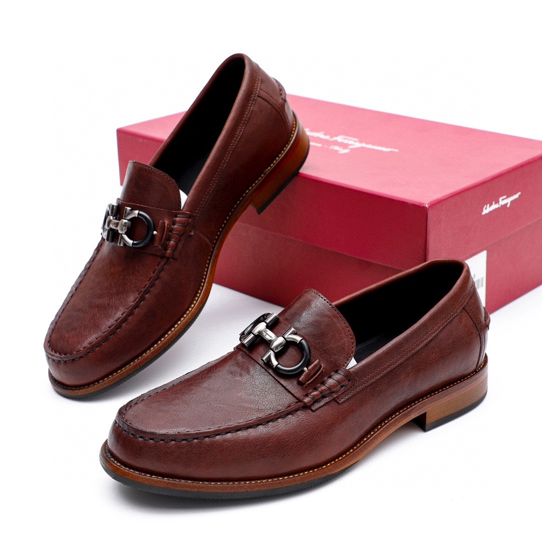 Ferragamo Men's Formal Leather Loafers, Top Quality, Brown, Size 39-44 2 i1743226735 7273 0