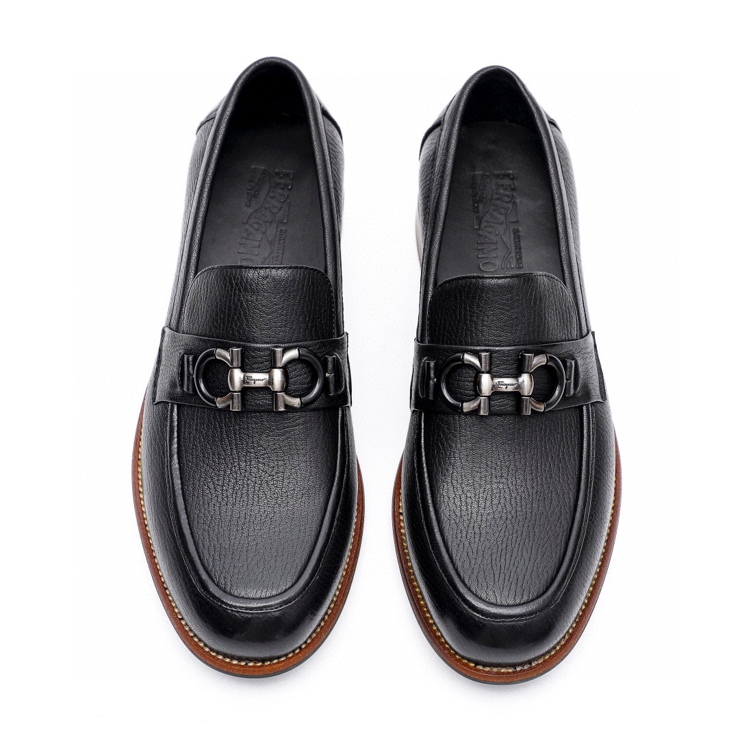 Ferragamo Men's Black Leather Loafers with Metal Buckle - Sizes 39-44 5 i1743226777 130 3