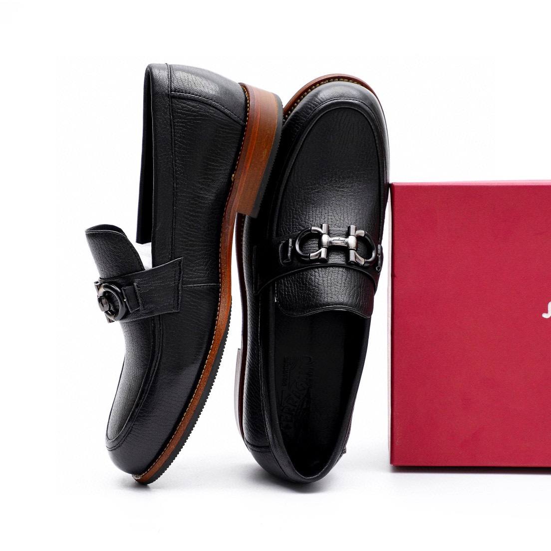 Ferragamo Men's Black Leather Loafers with Metal Buckle - Sizes 39-44 8 i1743226777 2044 6