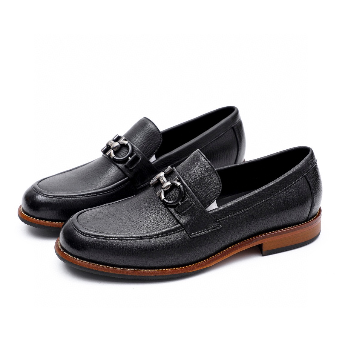Ferragamo Men's Black Leather Loafers with Metal Buckle - Sizes 39-44 6 i1743226777 7850 4