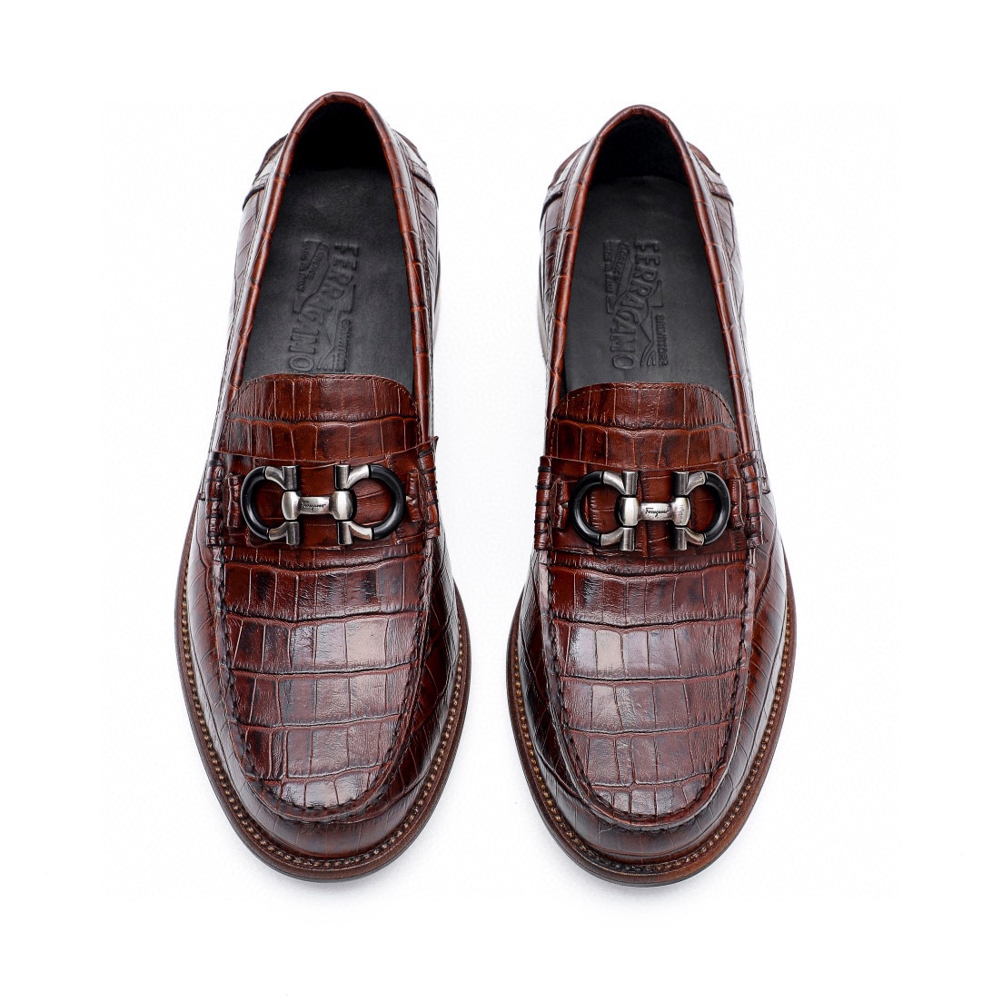 Ferragamo Men's Brown Alligator Leather Loafers with Metal Hardware 5 i1743226858 4107 3