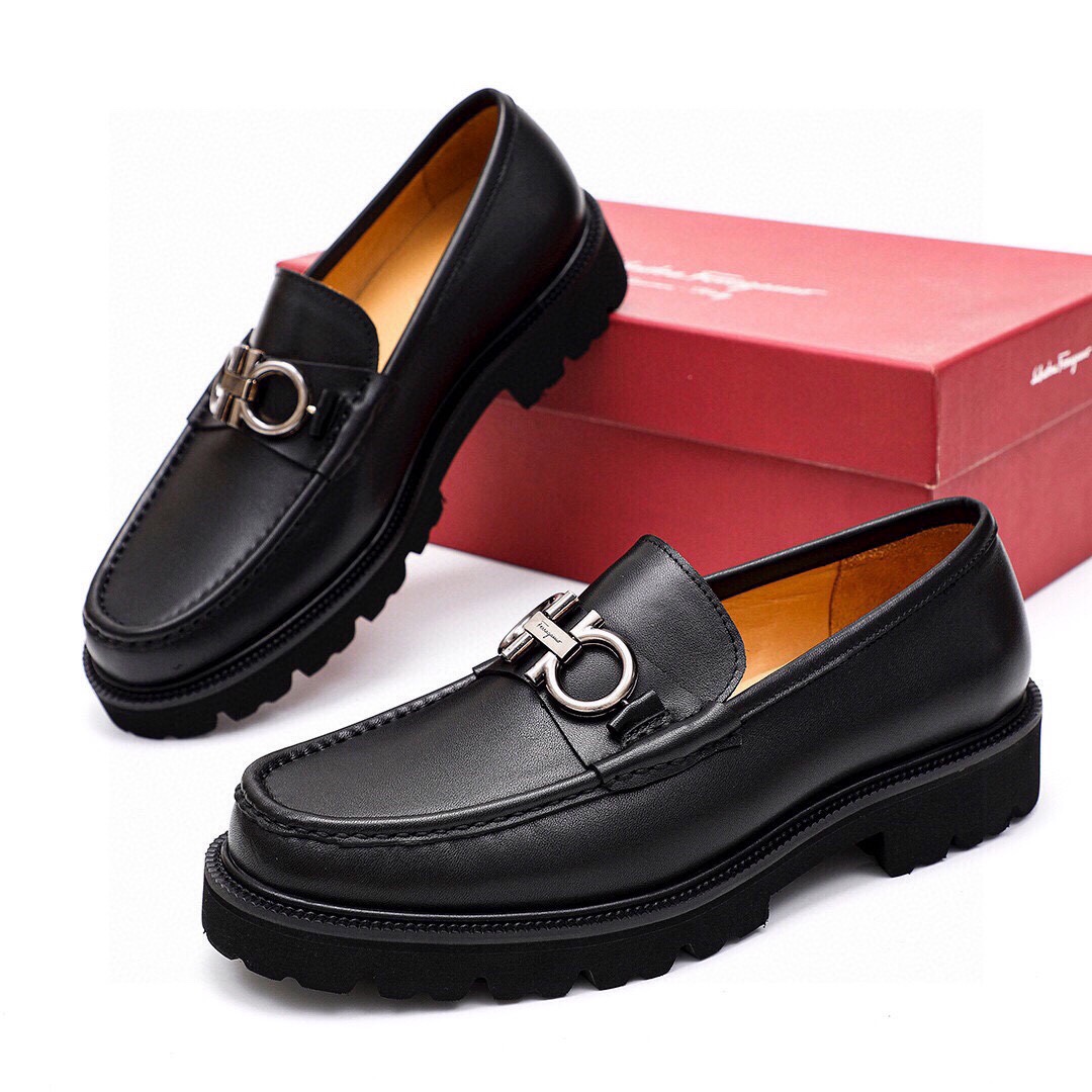 Ferragamo Men's Black Leather Loafers with Metal Buckle - Sizes 38-44 2 i1743226891 1681 0