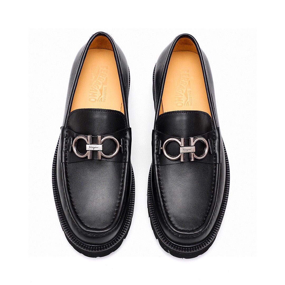 Ferragamo Men's Black Leather Loafers with Metal Buckle - Sizes 38-44 6 i1743226891 2390 4