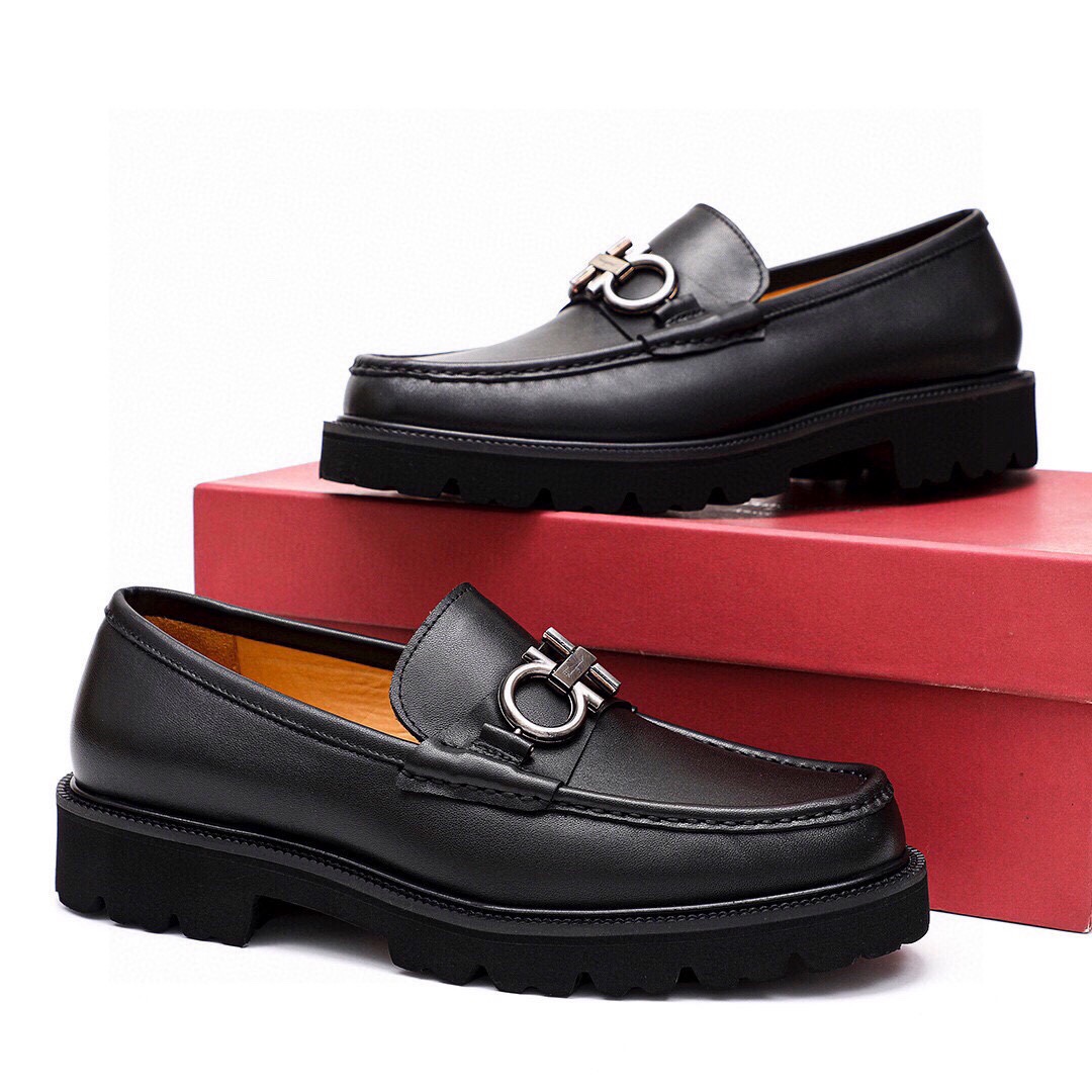 Ferragamo Men's Black Leather Loafers with Metal Buckle - Sizes 38-44 3 i1743226891 4134 1