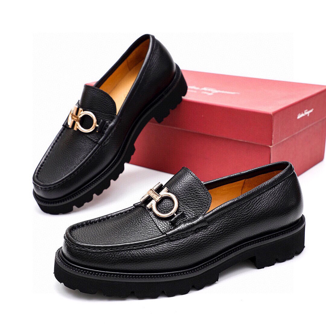 Ferragamo Men's Black Leather Loafers with Gold Hardware (Sizes 38-44) 1 Ferragamo Men's Black Leather Loafers with Gold Hardware (Sizes 38-44)