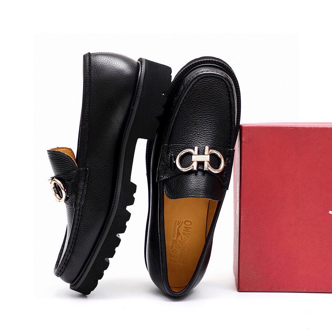 Ferragamo Men's Black Leather Loafers with Gold Hardware (Sizes 38-44) 9 i1743226925 5173 7