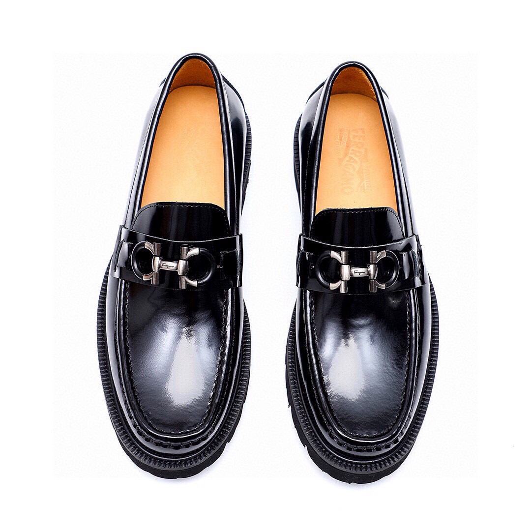Ferragamo Men's Black Leather Loafers with Iconic Buckle Detail, Size 38-44 6 i1743227030 2465 4