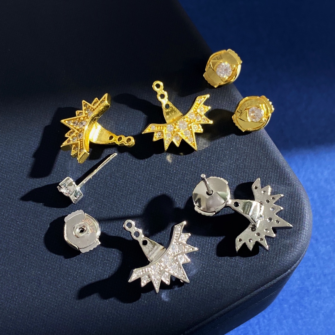 Luxurious Korean Fan Earrings with Small Diamonds and 18k Gold Material - 图片 4
