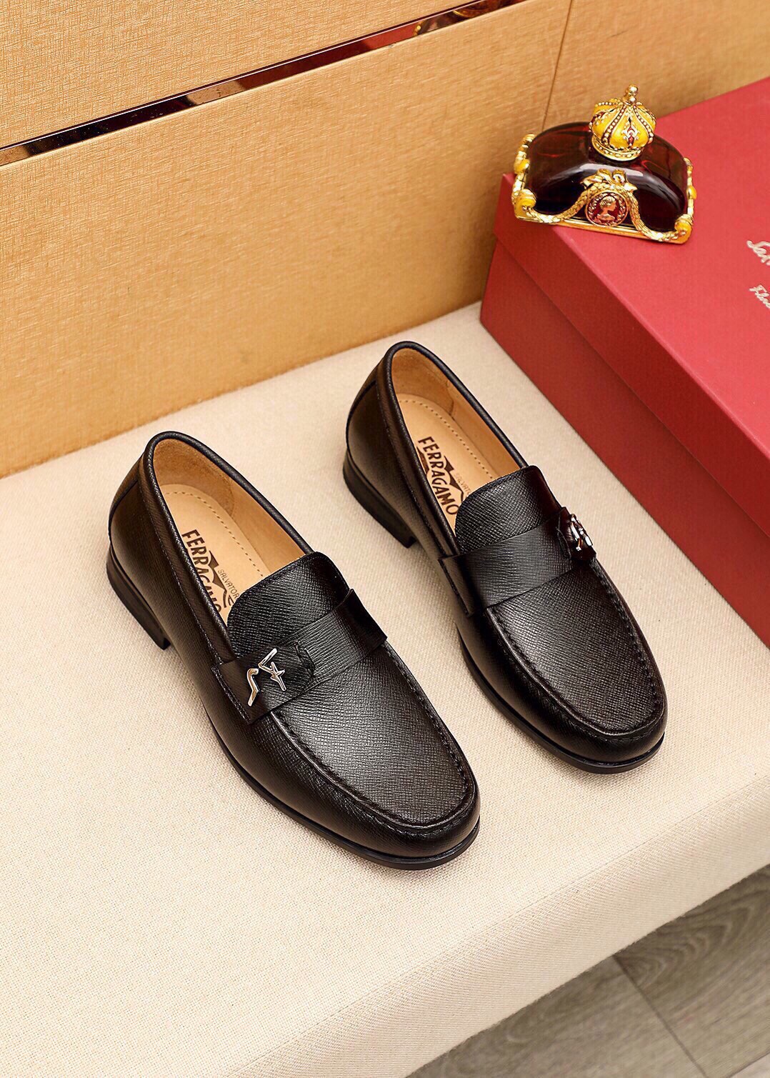 Ferragamo Men's Leather Loafers Classic Buckle Dress Shoes, Black, Sizes 38-44 1 Ferragamo Men's Leather Loafers Classic Buckle Dress Shoes, Black, Sizes 38-44