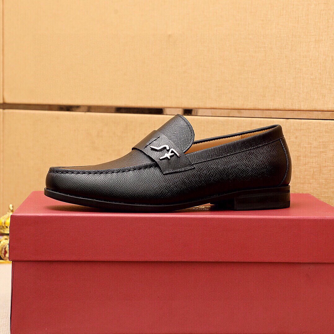 Ferragamo Men's Leather Loafers Classic Buckle Dress Shoes, Black, Sizes 38-44 7 i1743391533 6742 5