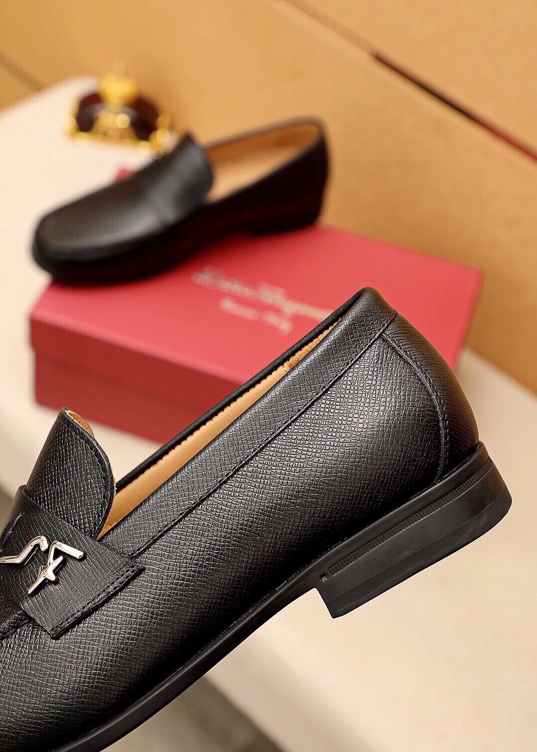 Ferragamo Men's Leather Loafers Classic Buckle Dress Shoes, Black, Sizes 38-44 8 i1743391533 8142 6