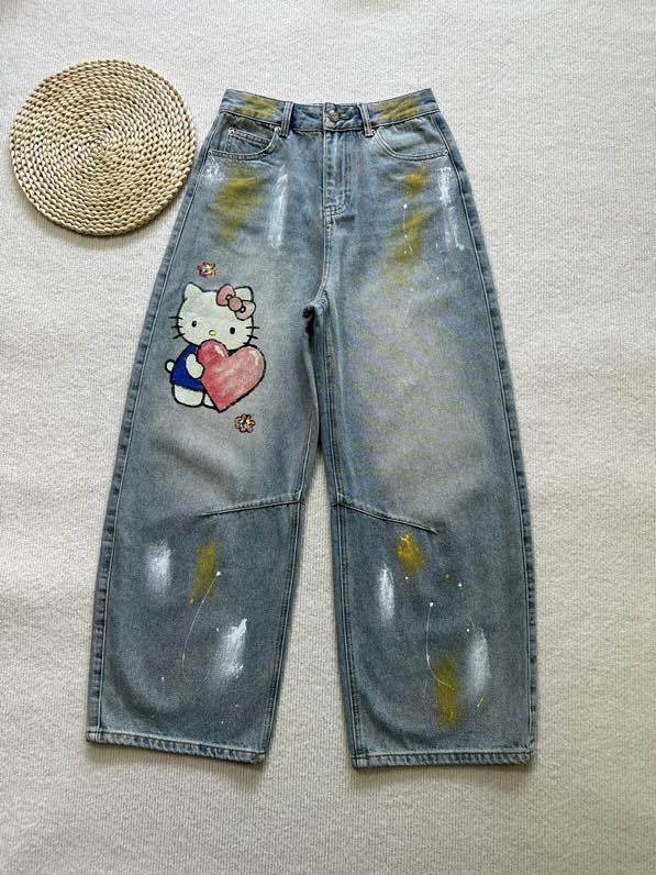 NO:329028,Chanel 2025 new summer HelloKitty print tie-dye splashing ink denim scimitar pants loose wide-leg scimitar pants style versatile casual and age-reducing items Size 34-36-38, chanel,alexander wang19860909Chanel 2025 夏季新款 HelloKitty印花 扎染泼墨牛仔弯刀裤 宽松阔腿弯刀裤版型 百搭休闲减龄单品 码数34-36-38,,chanel,alexander wang,Women's clothing