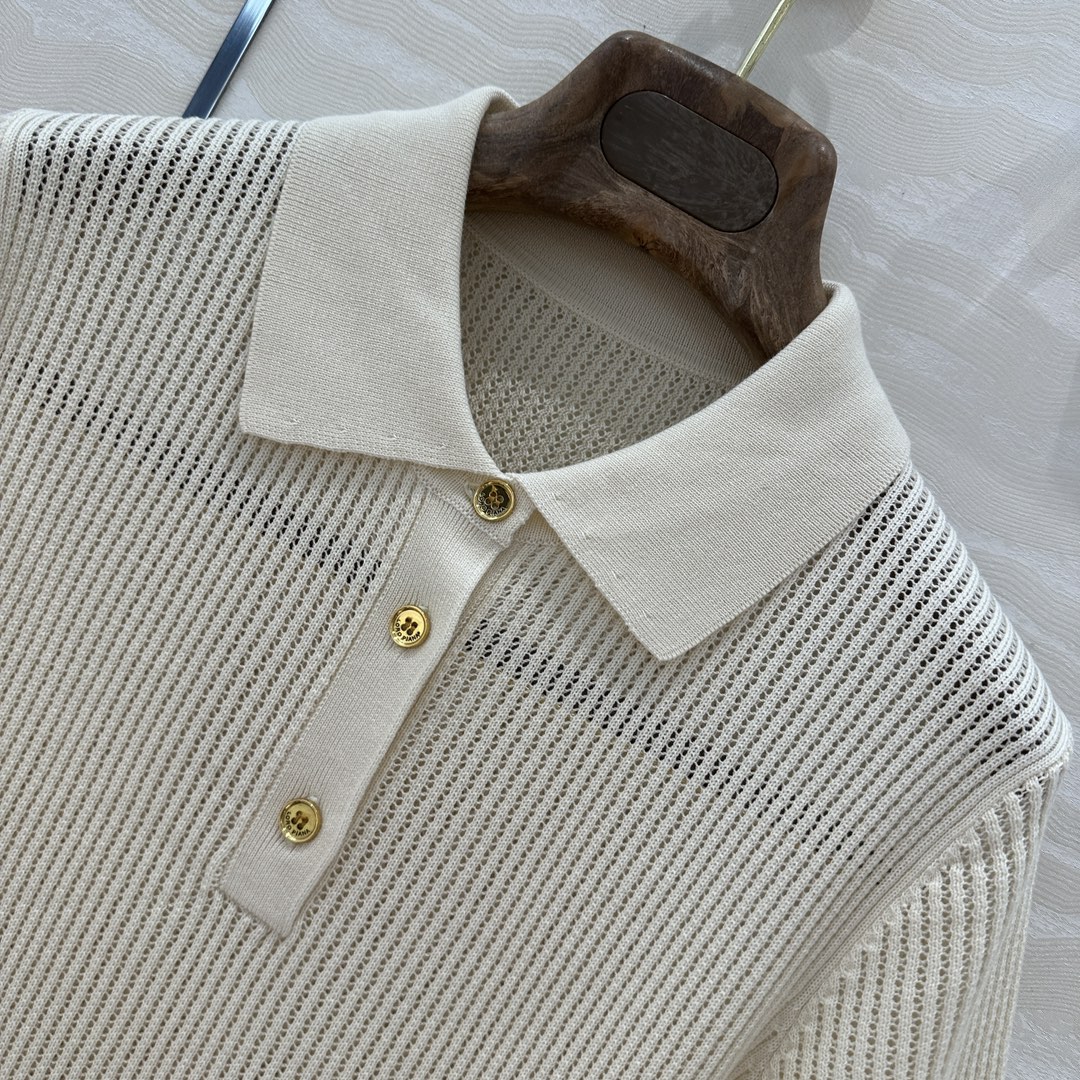 独家首发❤️高端原单品质❤️LP高智感老钱风穿搭！25春夏新品，高级素色针织Polo领短袖上衣！缕空工艺