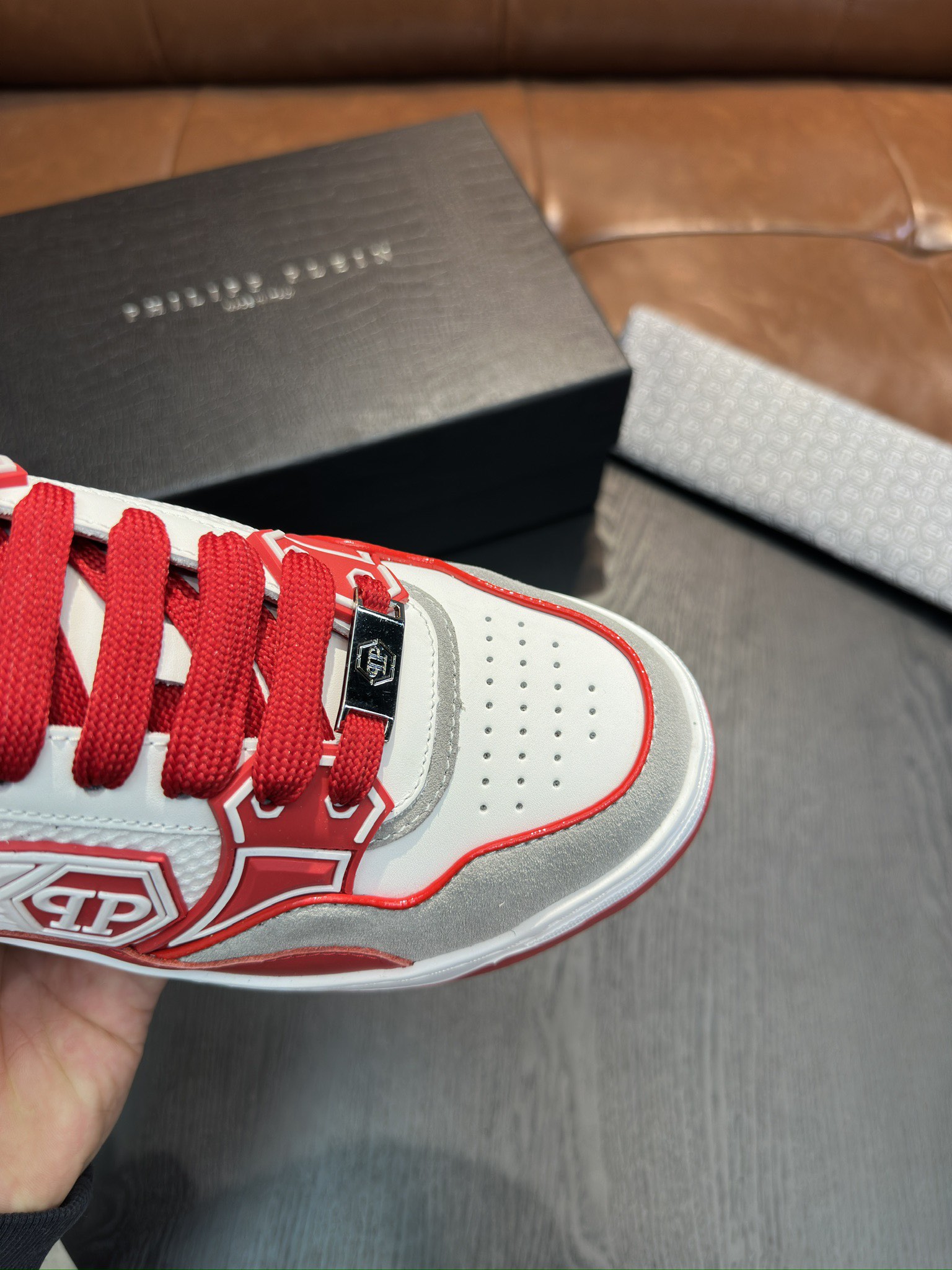 Philipp Plein Men's White & Red Leather Sneakers, Punk Style, Sizes 38-45 8 i1743499563 2112 6