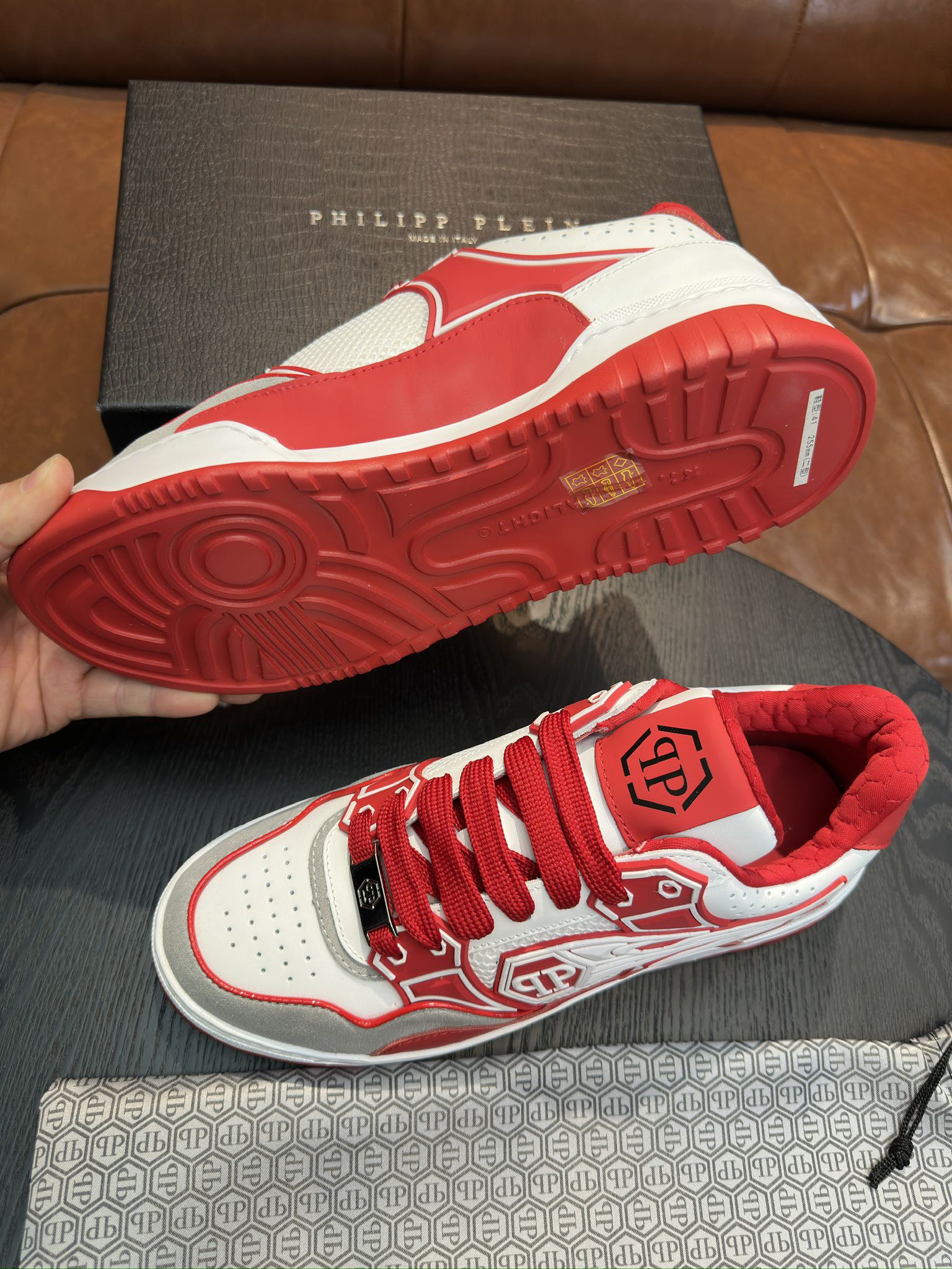 Philipp Plein Men's White & Red Leather Sneakers, Punk Style, Sizes 38-45 7 i1743499563 3754 5