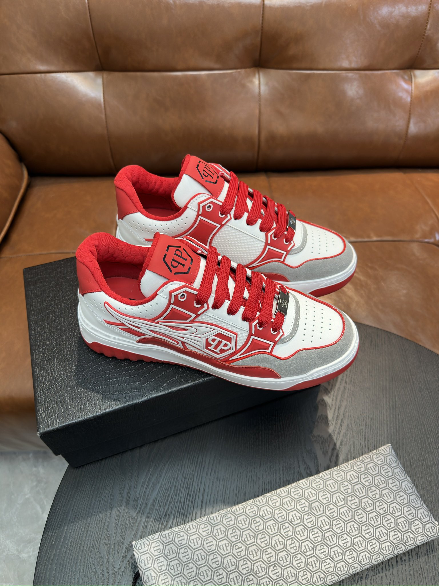 Philipp Plein Men's White & Red Leather Sneakers, Punk Style, Sizes 38-45 5 i1743499563 6873 3