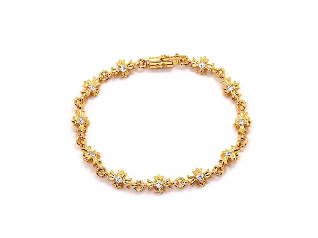 NO:109130,Croxin 22k gold plated cross bracelet with stone inlaid very easy to match, the casual style is very good Size 16-18-20, jewelry quality, chrome hearts, bracelet19860909克罗心 镀22k金 十字手链 镶石 非常好搭配 休闲风搭配都很赞 尺码16-18-20,饰品精品,chrome hearts,bracelet,Jewelry