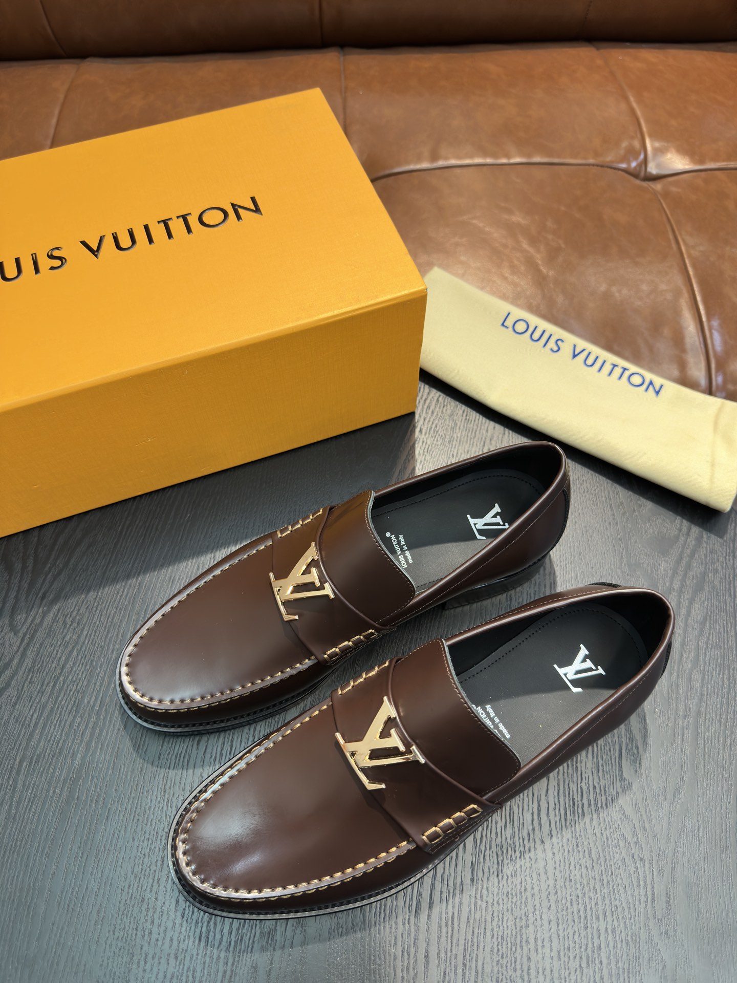 Louis Vuitton Men's Leather Loafers, Brown, Comfortable and Durable Shoe 4 i1743502900 2066 2